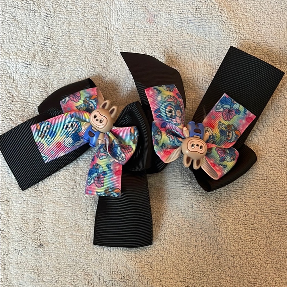 Black and Multicolor cartoon labubu Hair Bows for Kids nwt one pair
